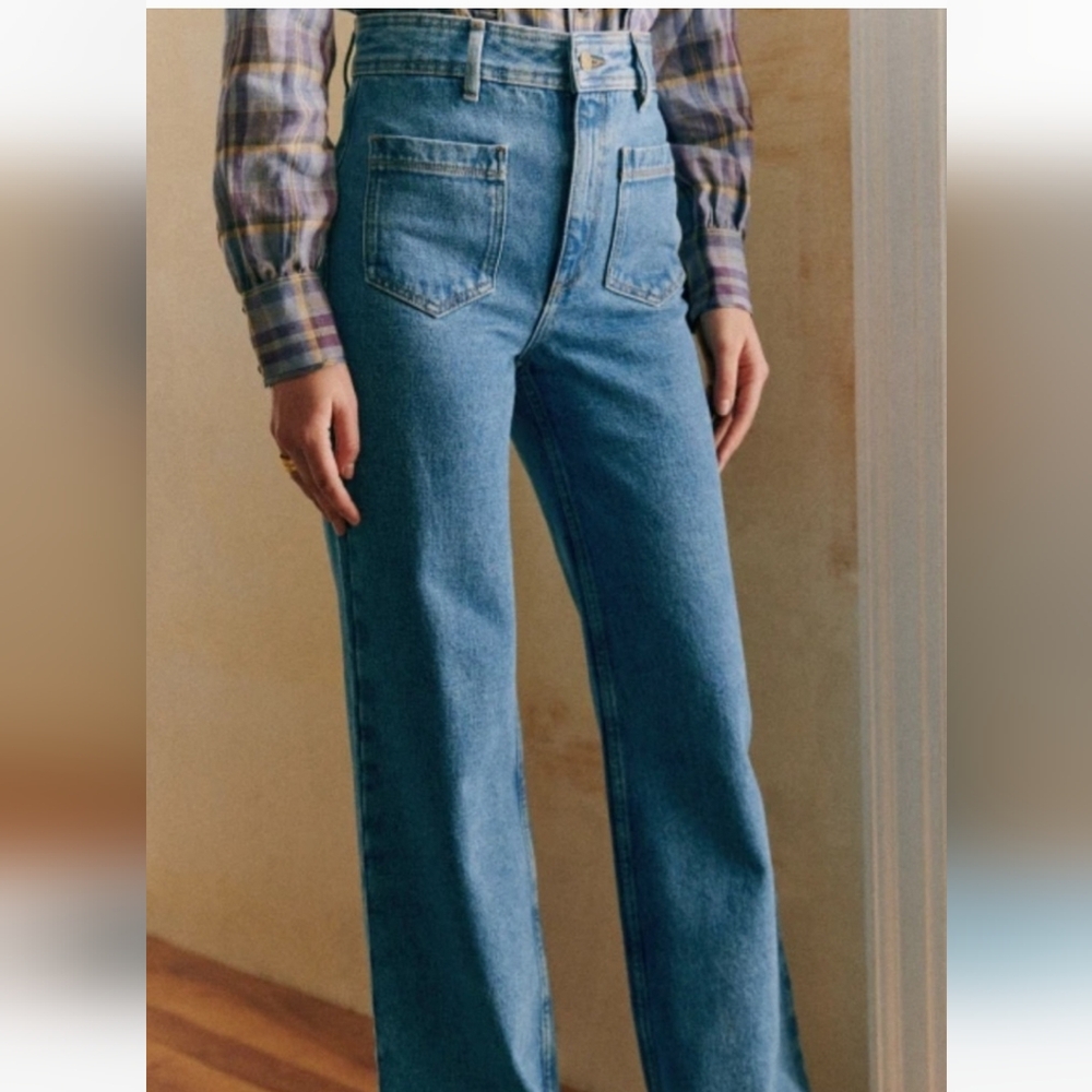 Sézane Light Blue High-Rise Straight Jeans